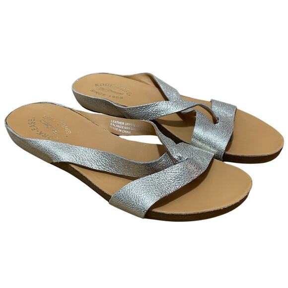 Kork-Ease Devoe Leather Strappy Slide Sandals Light Gold Metallic Women's 9 - Picture 1 of 8